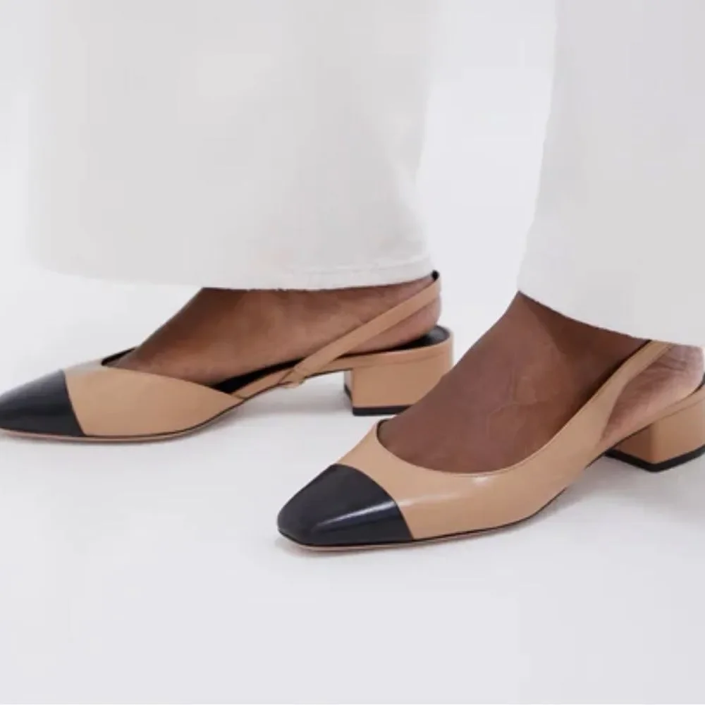 Veronica Beard Black and Tan Cecile Slingback Heels Sz 7.5
